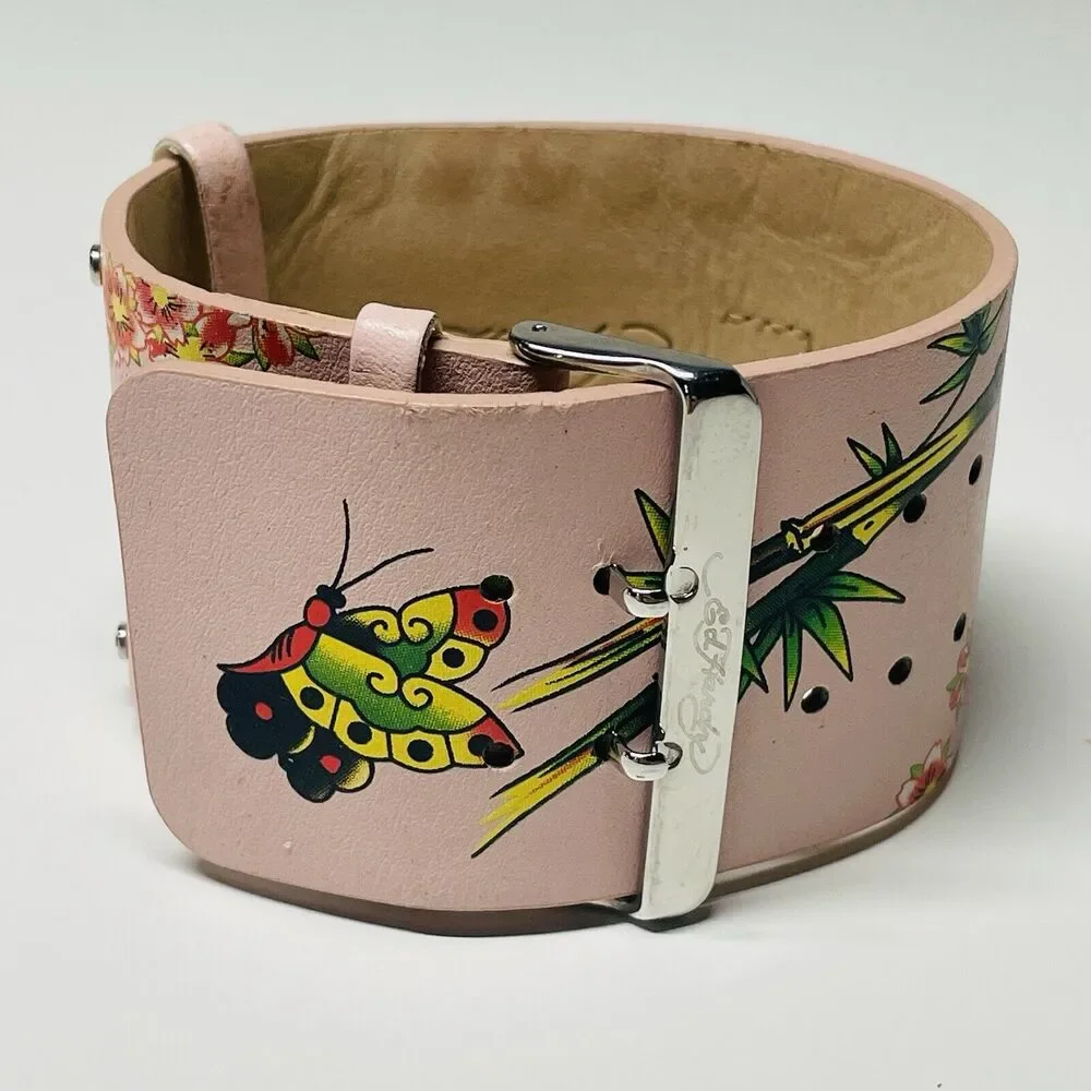 Ed Hardy Leather Pink Floral Watch. 0054 - Picture 7 of 9